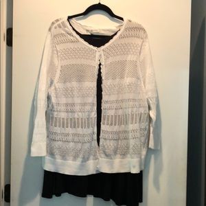 White Knit/Crochet Button Front Blouse